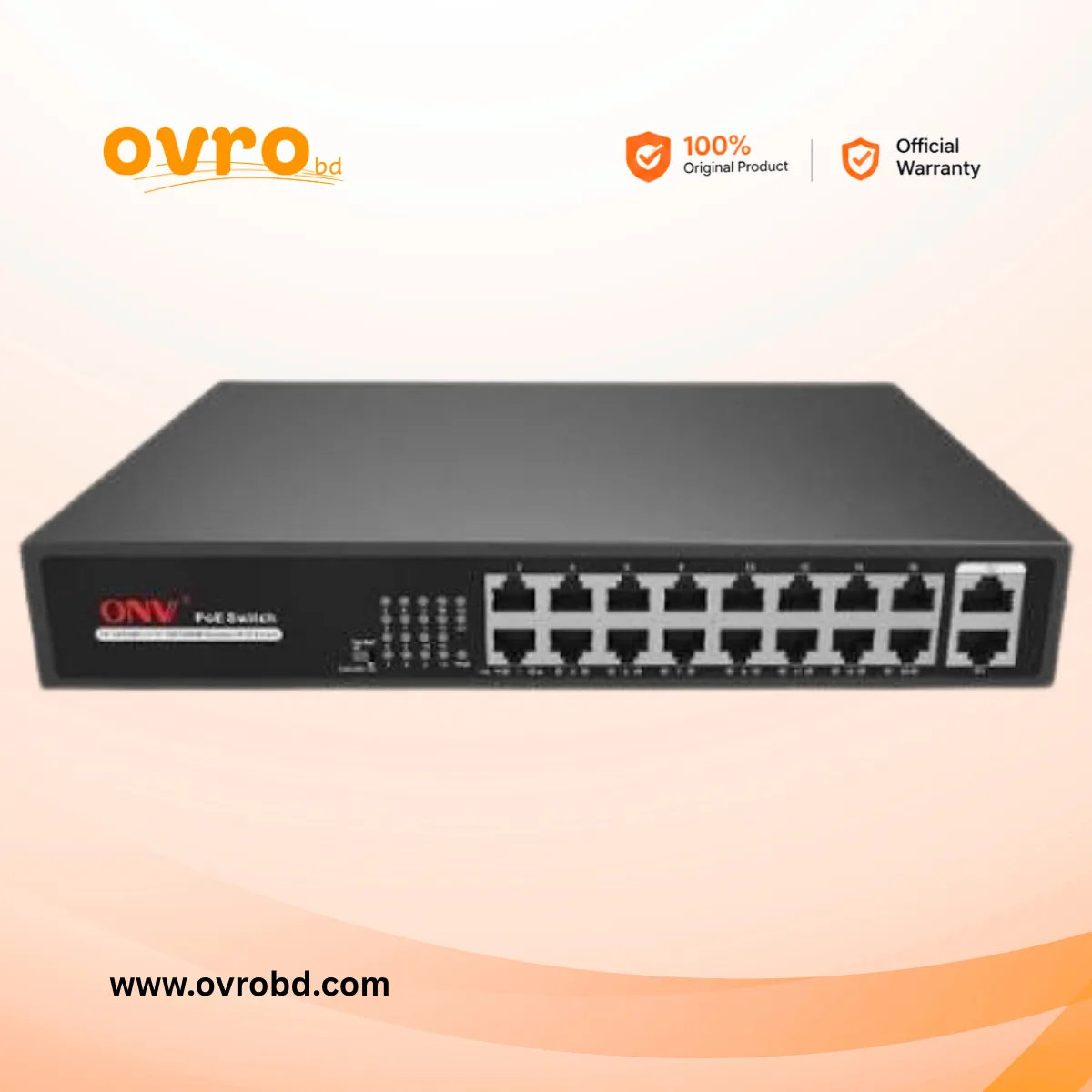 ONV-H1016PLS 16-Port 10/100Mbps PoE Switch with 2 Gigabit Uplink Ports