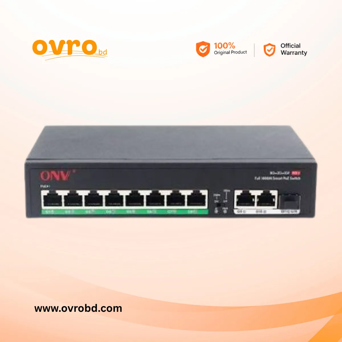 ONV-H3108PFD 8-Port Gigabit PoE+ Switch with 2 Gigabit Uplinks and 1 SFP Fiber Port