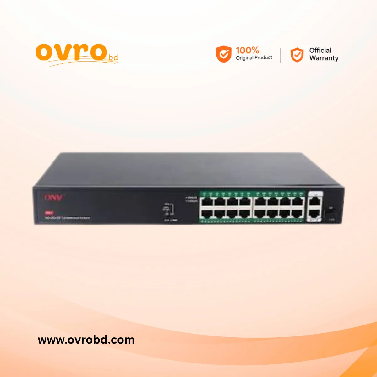 ONV-H3016PFD 19-Port Gigabit PoE+ Switch with 16 PoE Ports, 2 Gigabit Uplinks and 1 SFP Fiber Port