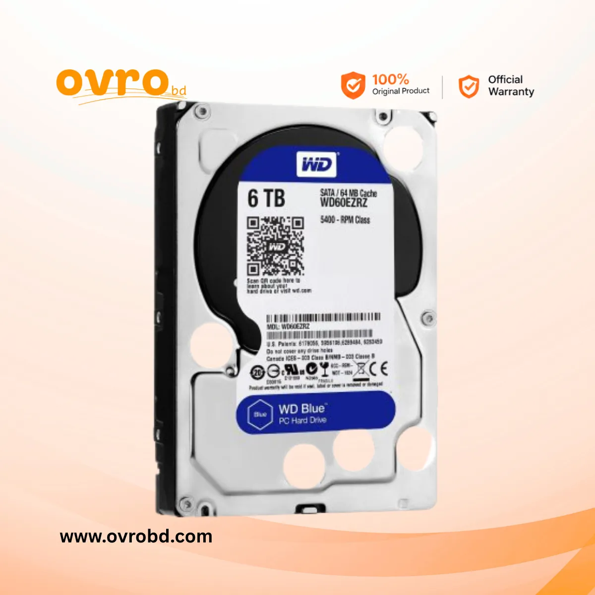 Western Digital WD Blue 6TB SATA Internal Hard Disk Drive for Desktop PC (WD60EZAX)