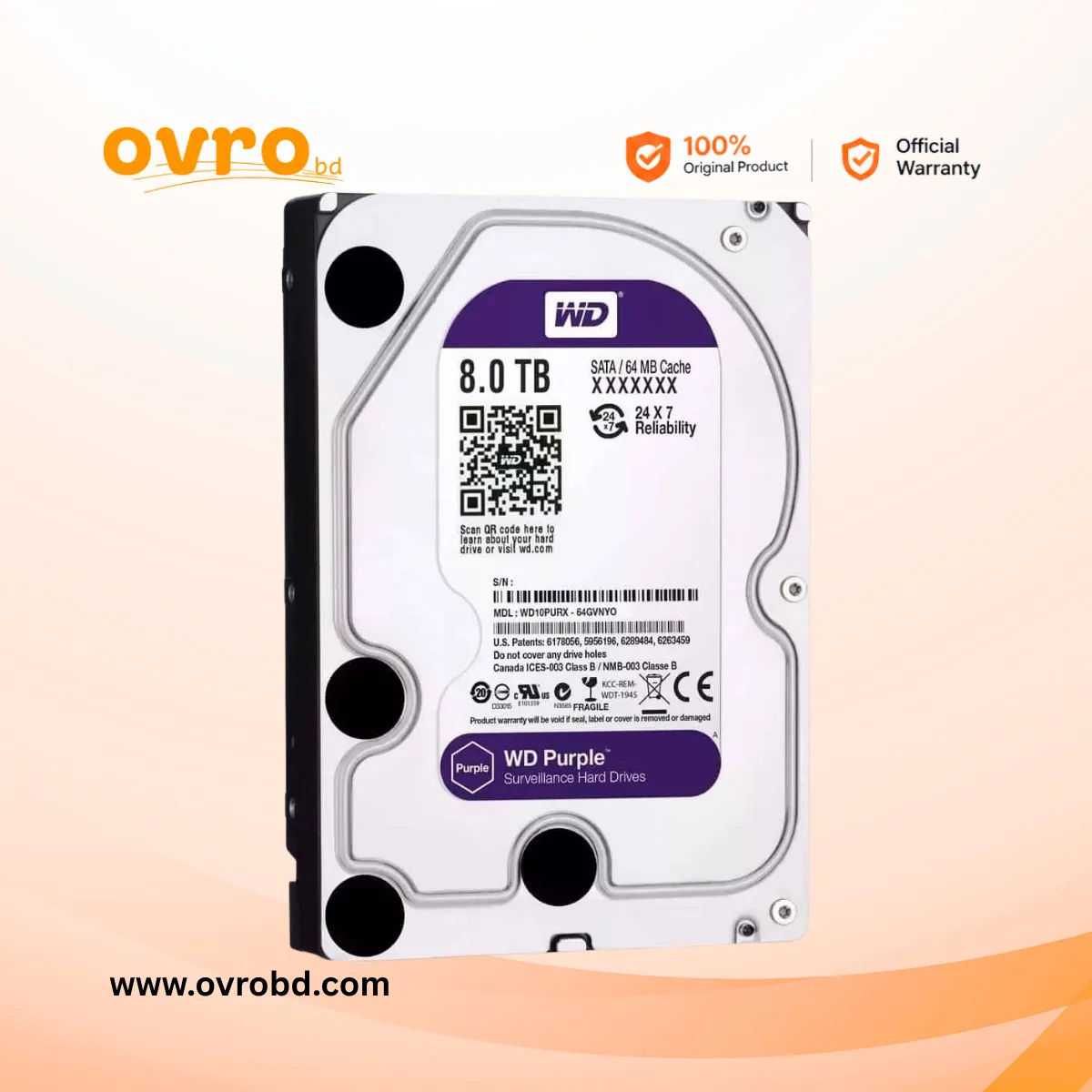 Western Digital WD Purple 8TB SATA Surveillance Hard Disk Drive (WD85PURZ)