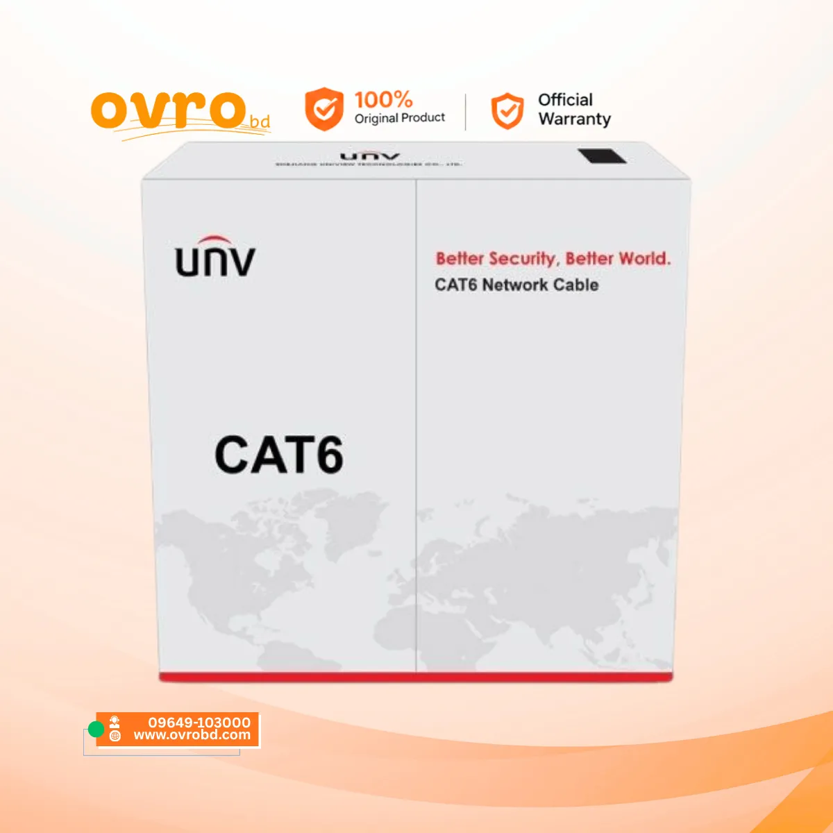 Uniview CAB-LC3100A-E-IN Cat6 UTP Network Cable 305 Meter Orange, Pure Copper
