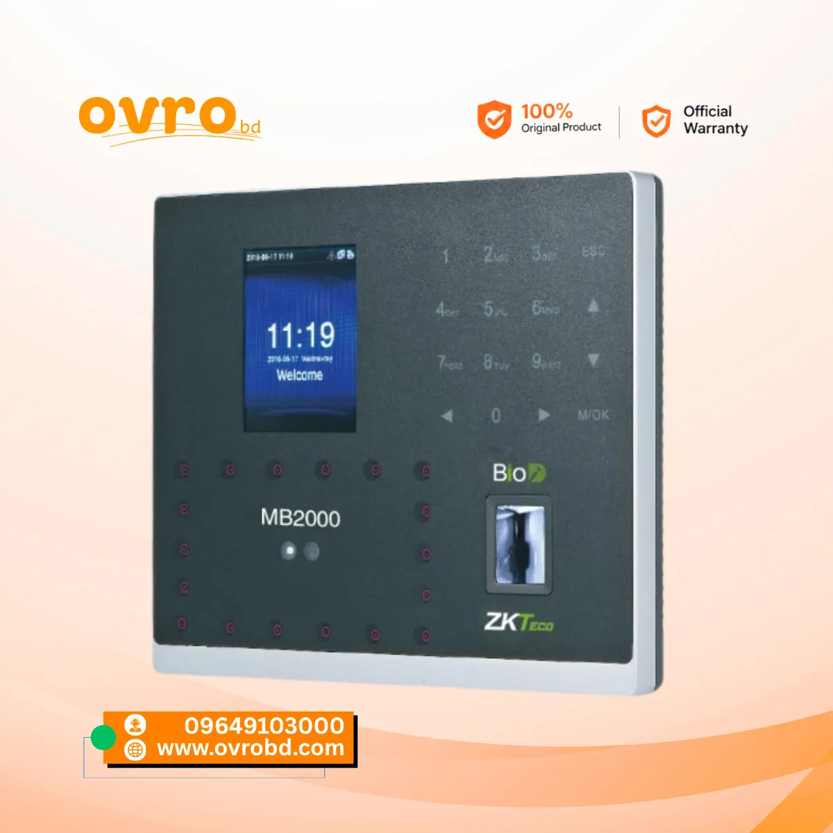 ZKTeco MB2000 (WiFi) Multi-Biometric Time Attendance & Access Control Terminal with Adapter
