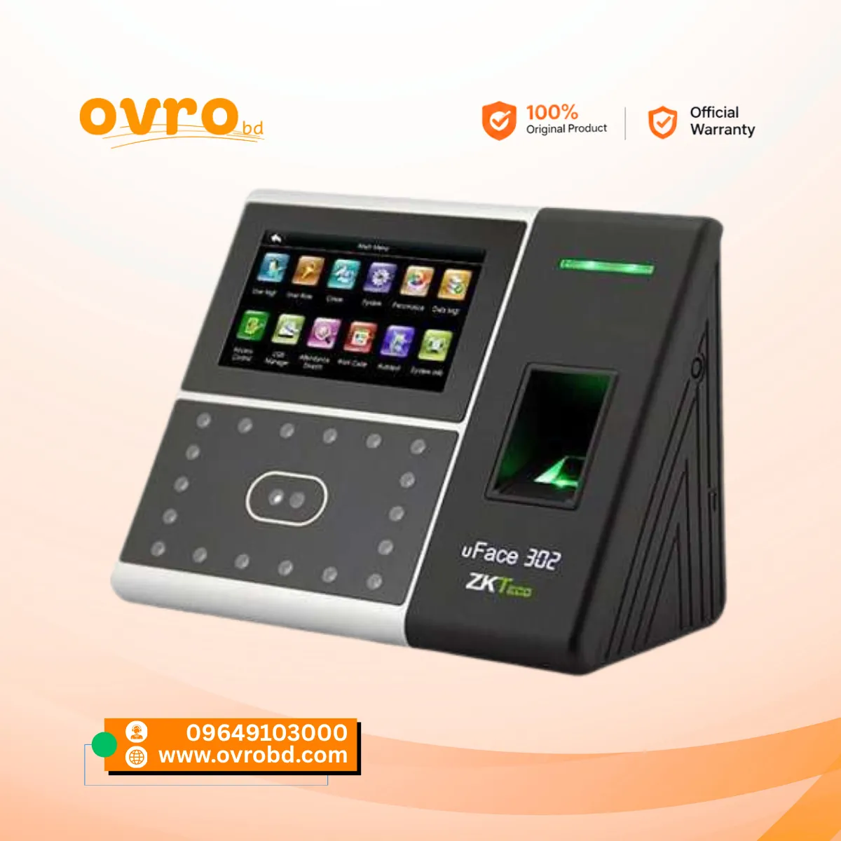 ZKTeco uFace302 Multi-Biometric Face Recognition & Fingerprint Attendance Machine